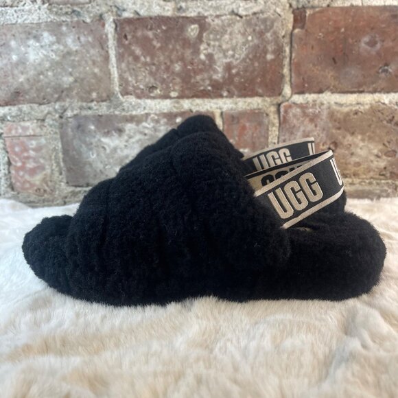 UGG Fluff Yeah Black Sheepskin Platform Slingback Slide Sandal Slippers SZ 6 - Picture 7 of 7